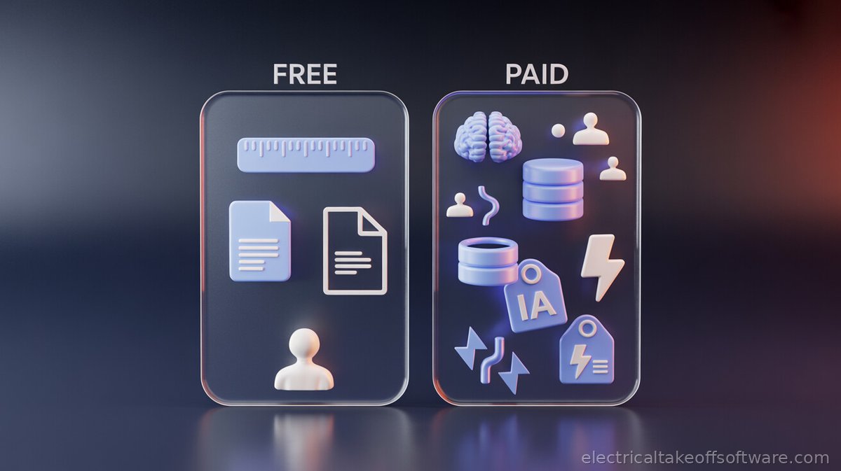 Free vs paid electrical estimating software comparison showing sparse basic icons versus dense professional feature set
